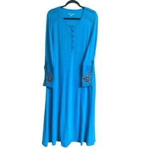 Soft Surroundings Anslie Womens Floral Embroidery Boho Maxi Dress XL Petite NWT